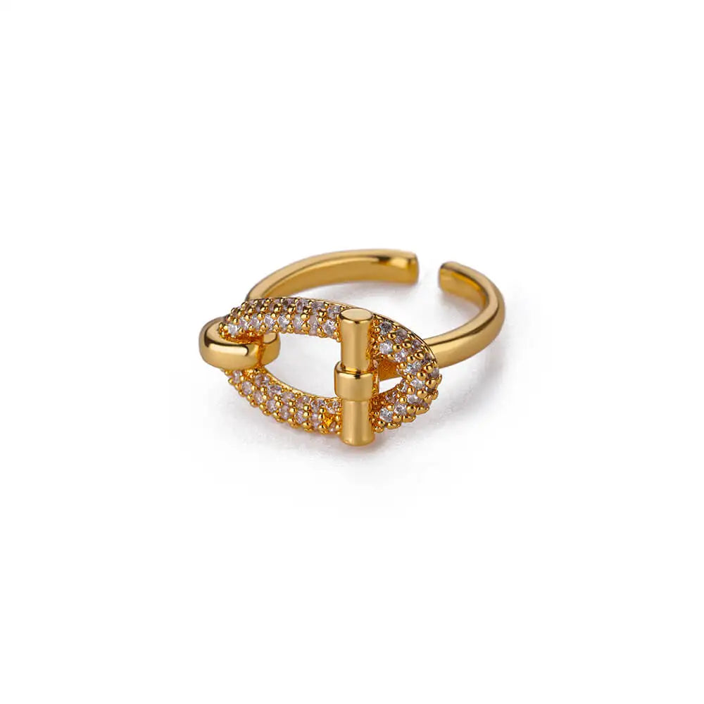 Elegant Gold Oval Zircon Open Ring – Stainless Steel Wedding & Friendship Jewelry for Women