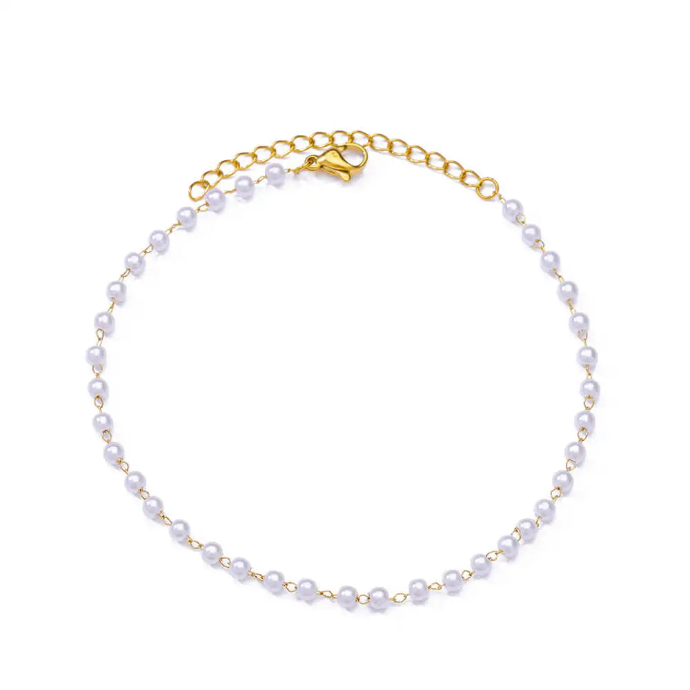 β¨ Elegant Pearl Chain Anklet for Women | 18K Gold Plated Stainless Steel Summer Beach Jewelry Gift