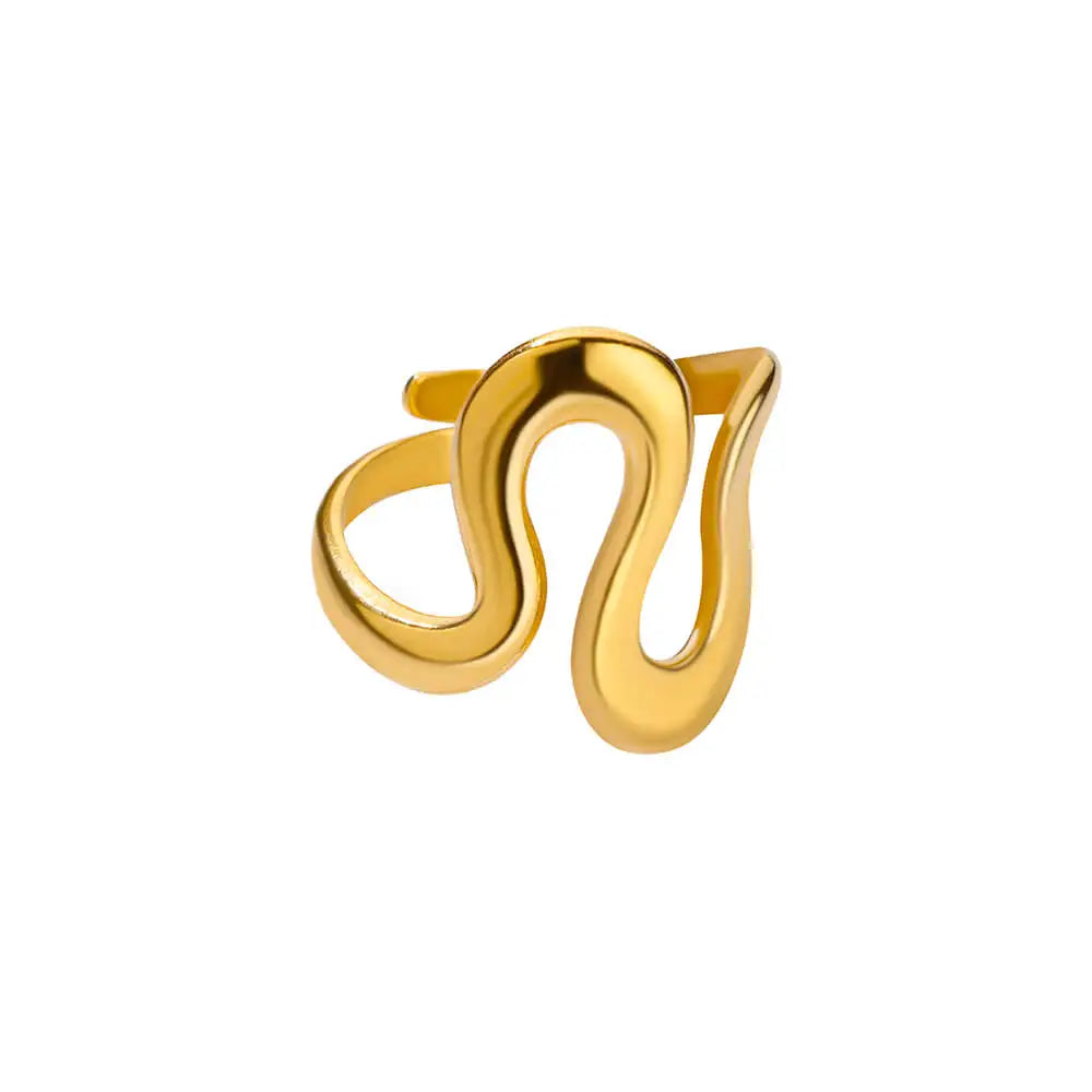 Minimalist Irregular Geometric Gold Stainless Steel Adjustable Open Ring for Women