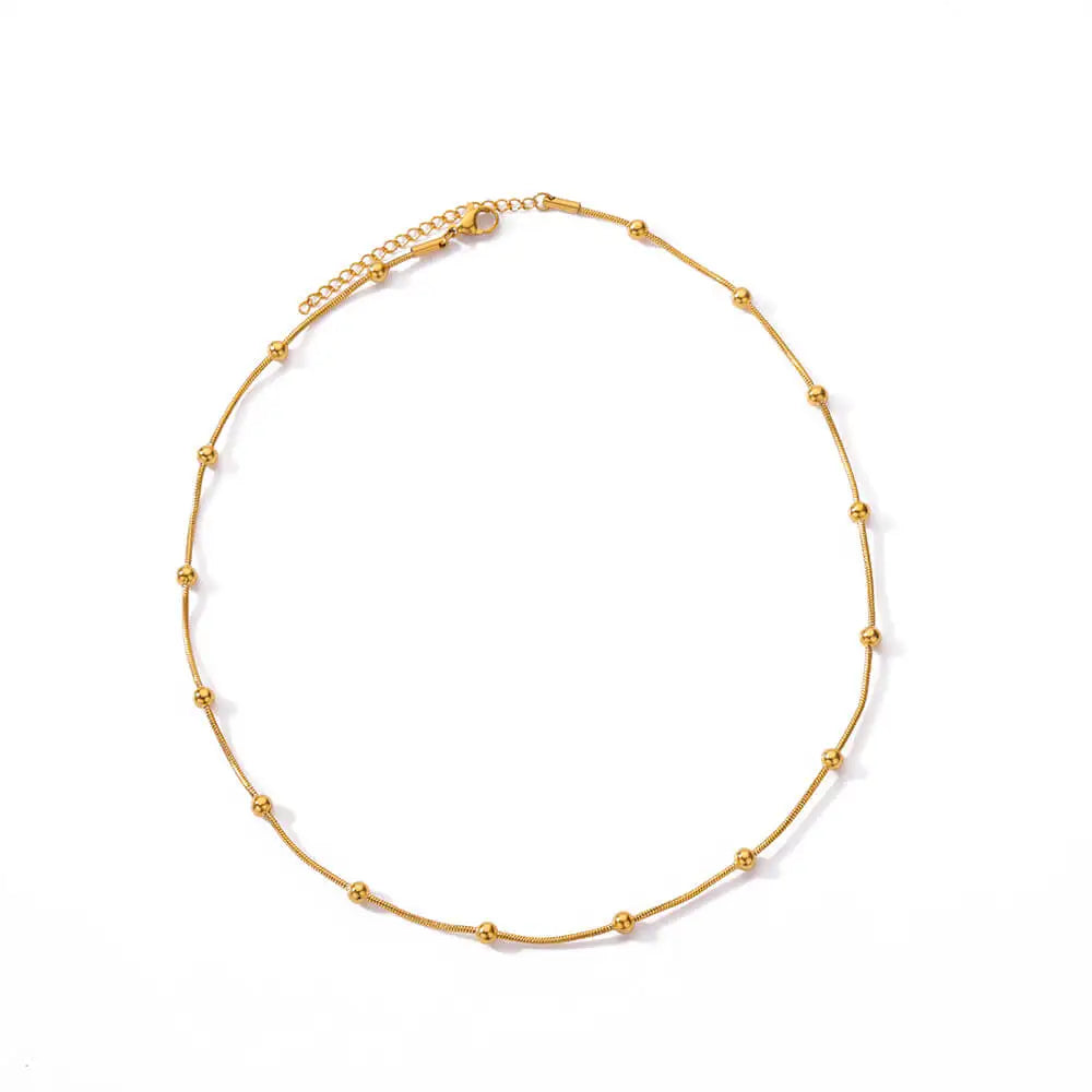 ✨ Stainless Steel Beaded Round Snake Chain Necklace – Gold Geometric Pendant for Women | Luxury Wedding & Party Jewelry Gift BFF