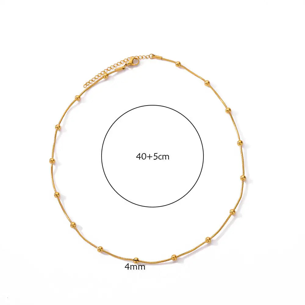 ✨ Stainless Steel Beaded Round Snake Chain Necklace – Gold Geometric Pendant for Women | Luxury Wedding & Party Jewelry Gift BFF