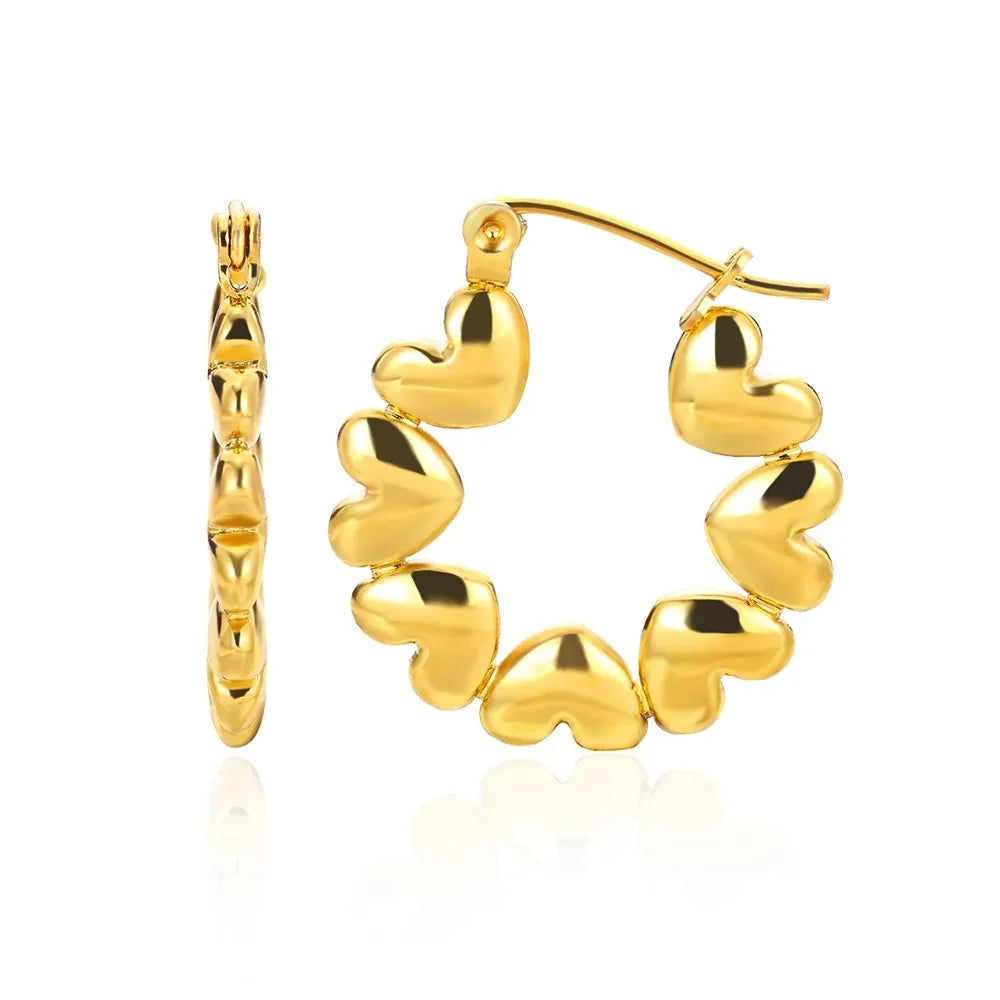 ✨ Hollow Zircon Heart Earrings for Women – Gold Stainless Steel Luxury Studs | Wedding, Couple & Gift Jewelry