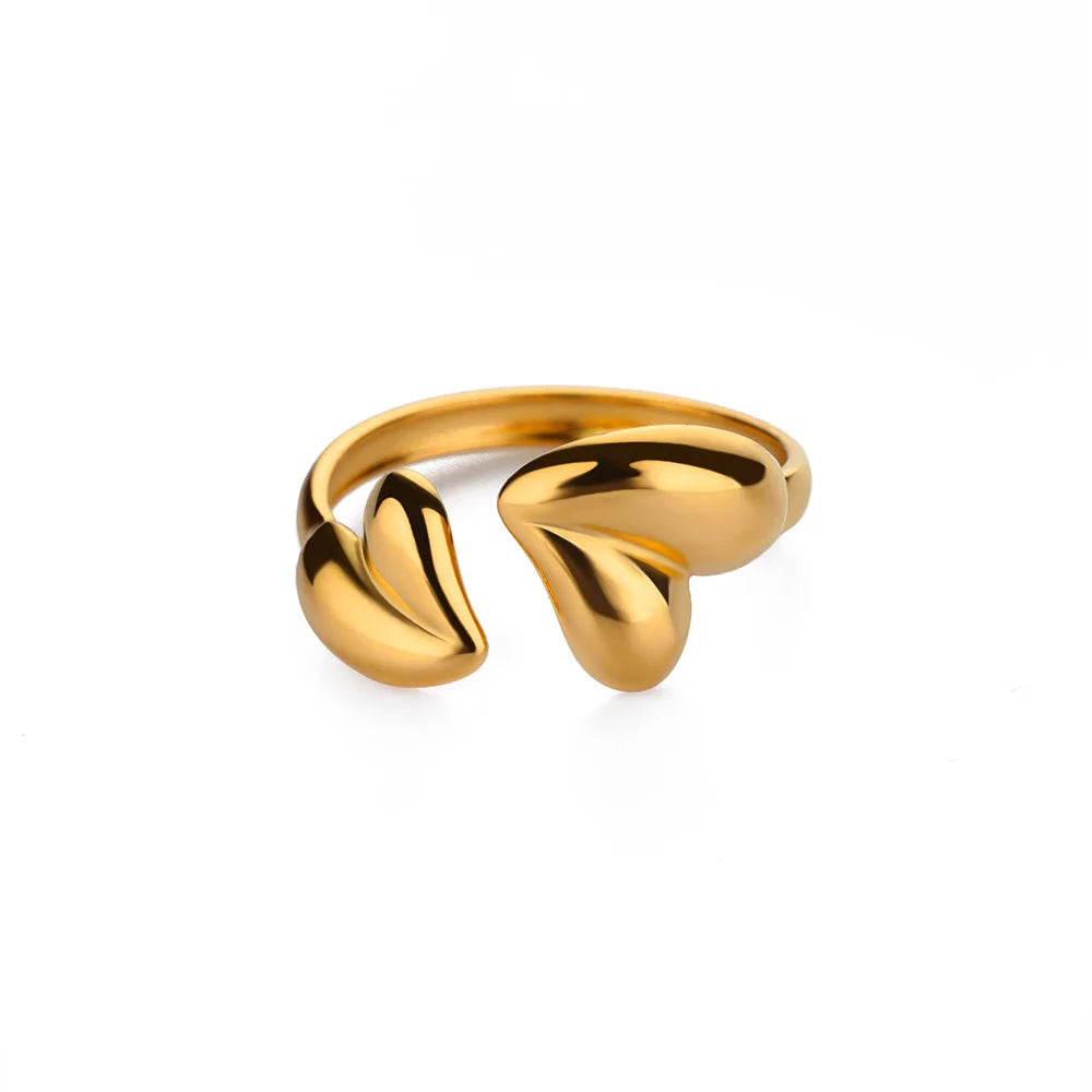 Irregular Heart Open Ring – Gold Stainless Steel Wedding & Fashion Jewelry for Women