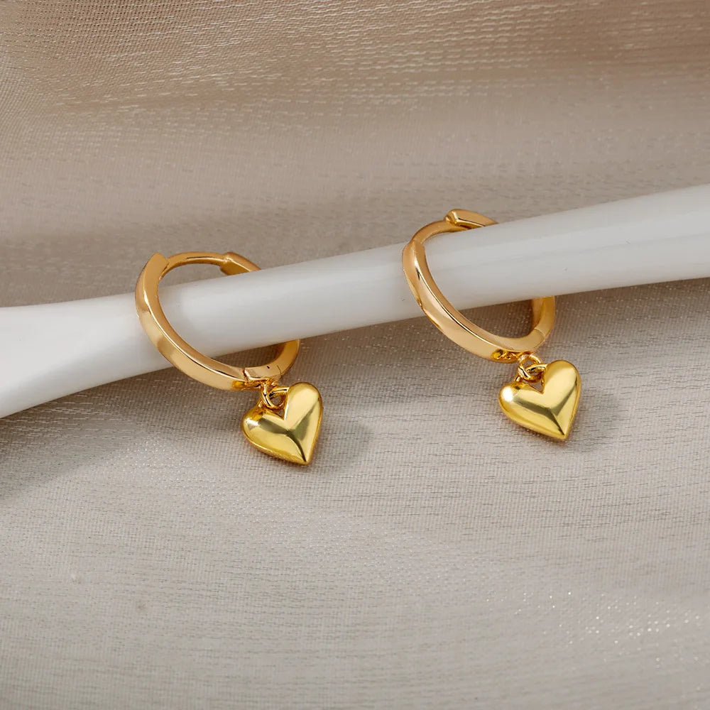 ✨ Vintage Heart Drop Earrings for Women – Gold Stainless Steel Studs | Wedding, Valentine’s & Gift Jewelry