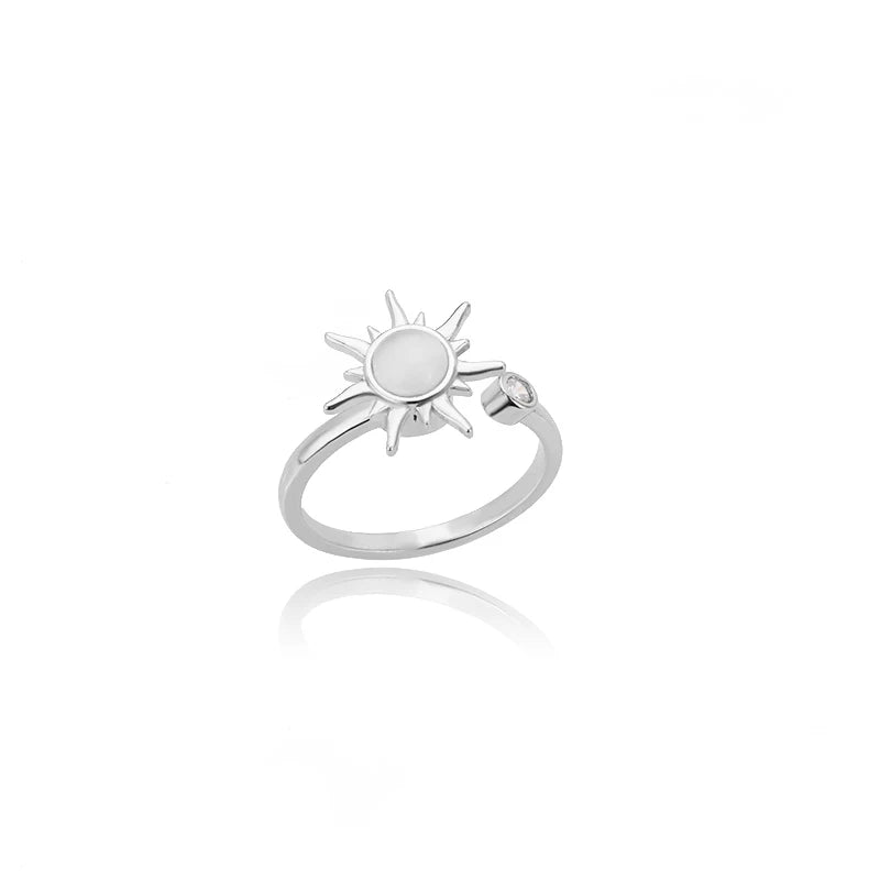 ✨ Rotating Sun Opal Ring for Women | Stainless Steel Adjustable Open Ring | Retro Party Jewelry Gift