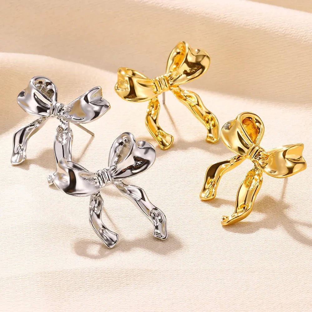 ✨ Vintage Bowknot Earrings for Women – Gold-Plated Stainless Steel Elegant Studs | Christmas & Party Jewelry Gift