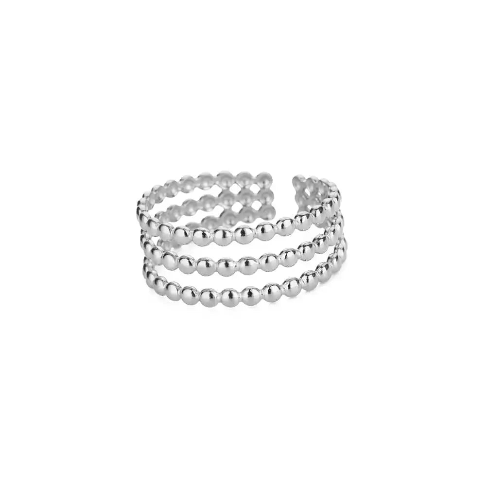 Stainless Steel Beads Design Ring – Gold Color Adjustable Wedding & Party Jewelry for Women