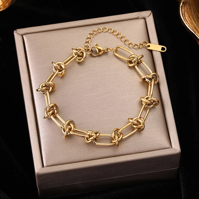 EILIECK 316L Stainless Steel Twisted Bracelet Bangle for Women – Trendy 18K Gold Plated, Waterproof Chain Jewelry, Party & Gift