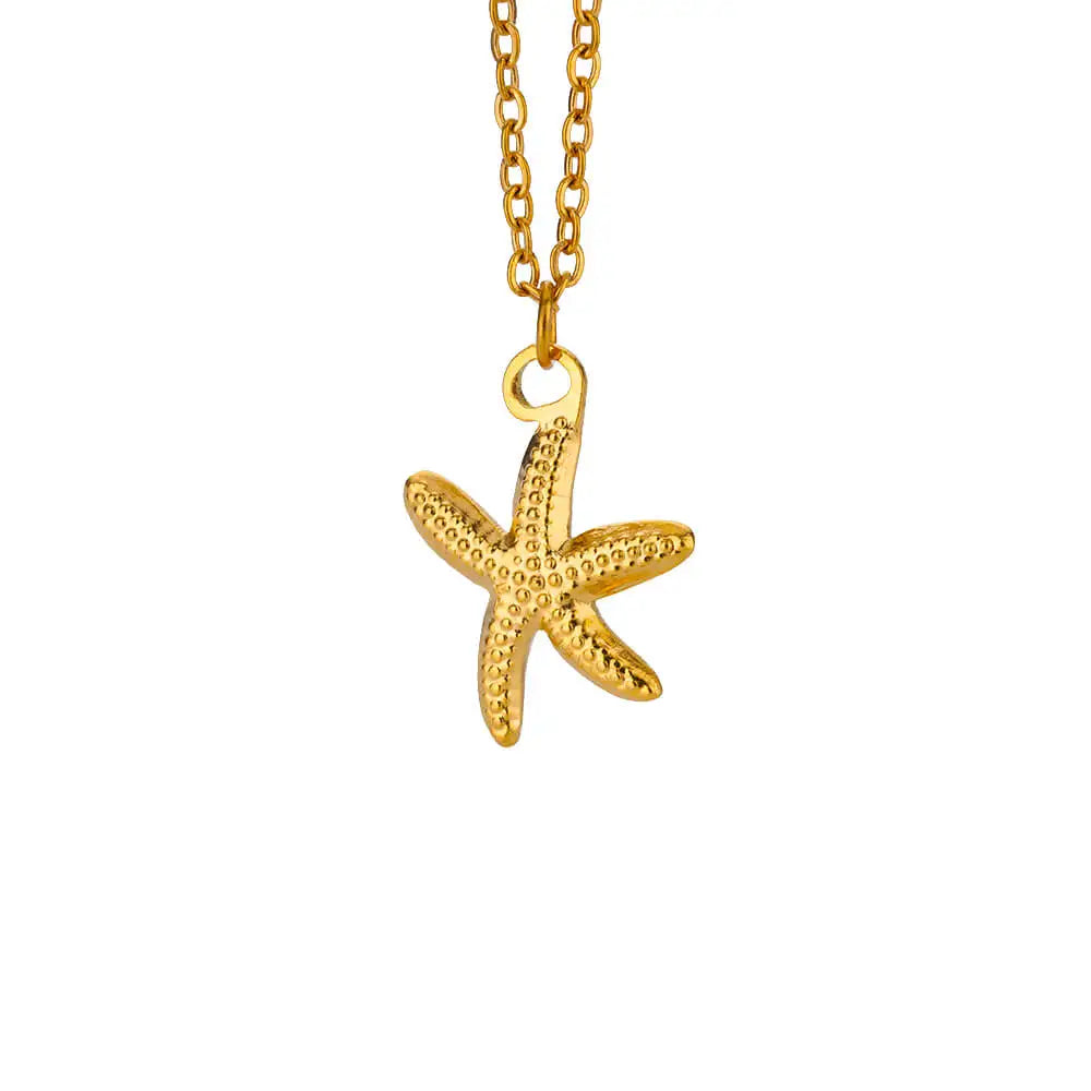 ✨ Vintage Starfish & Shell Necklace for Women – Gold Stainless Steel Ocean Pendant | Summer Jewelry Gift for BFF