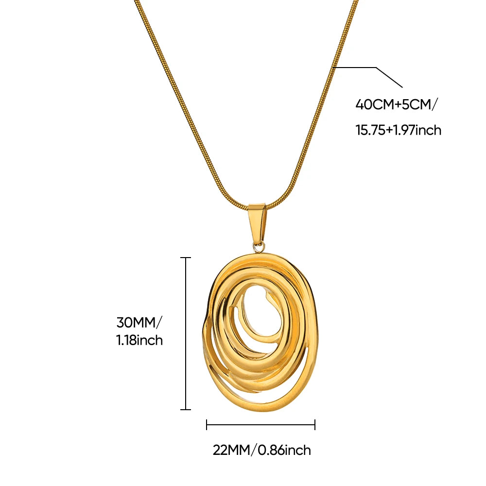 ✨ Hollow Geometric Oval Pendant Necklace for Women – Gold Color Stainless Steel | Trendy Party & Wedding Jewelry Gift