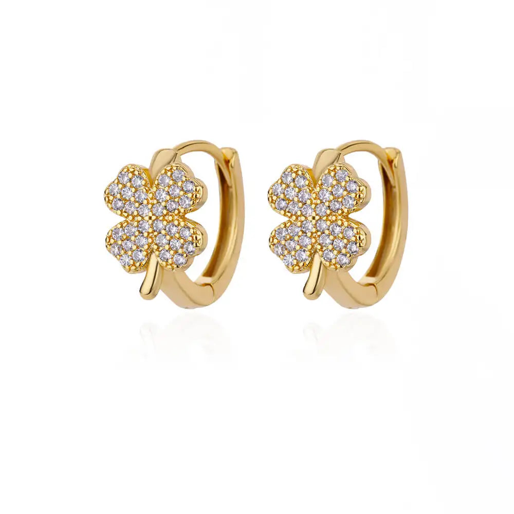 π Zircon Four Leaf Clover Earrings for Women | Stainless Steel Hoop Studs | Aesthetic Wedding & Party Jewelry Gift