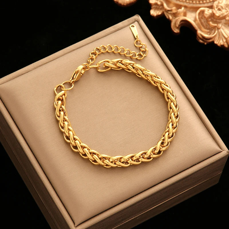EILIECK 316L Stainless Steel Twisted Bracelet Bangle for Women – Trendy 18K Gold Plated, Waterproof Chain Jewelry, Party & Gift