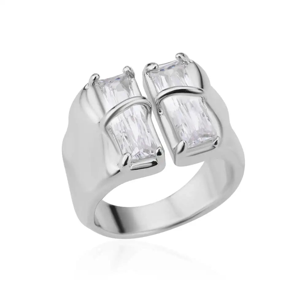 Irregular Square Zircon Ring – Gold Plated Stainless Steel Adjustable Wedding & Party Jewelry for Women