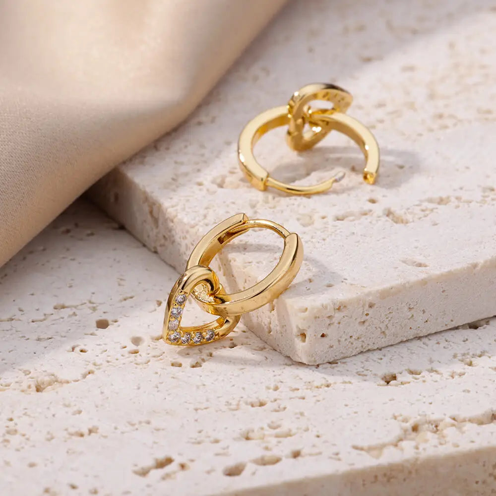 ✨ Hollow Zircon Heart Earrings for Women – Gold Stainless Steel Luxury Studs | Wedding, Couple & Gift Jewelry
