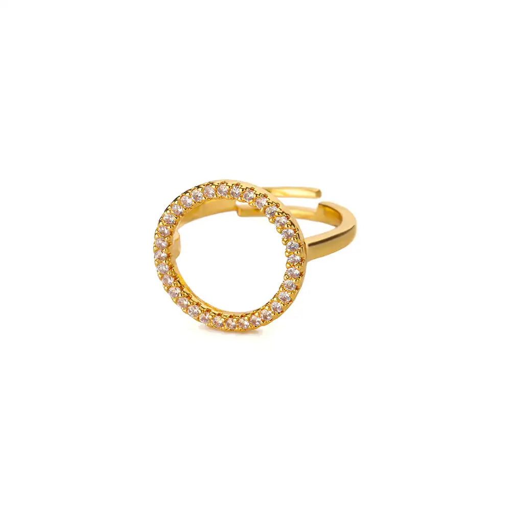 Fashion Zircon Hollow Round Rings for Women Stainless Steel Gold Color Adjustable Wedding Ring Aesthetic Jewelry Gift anillos