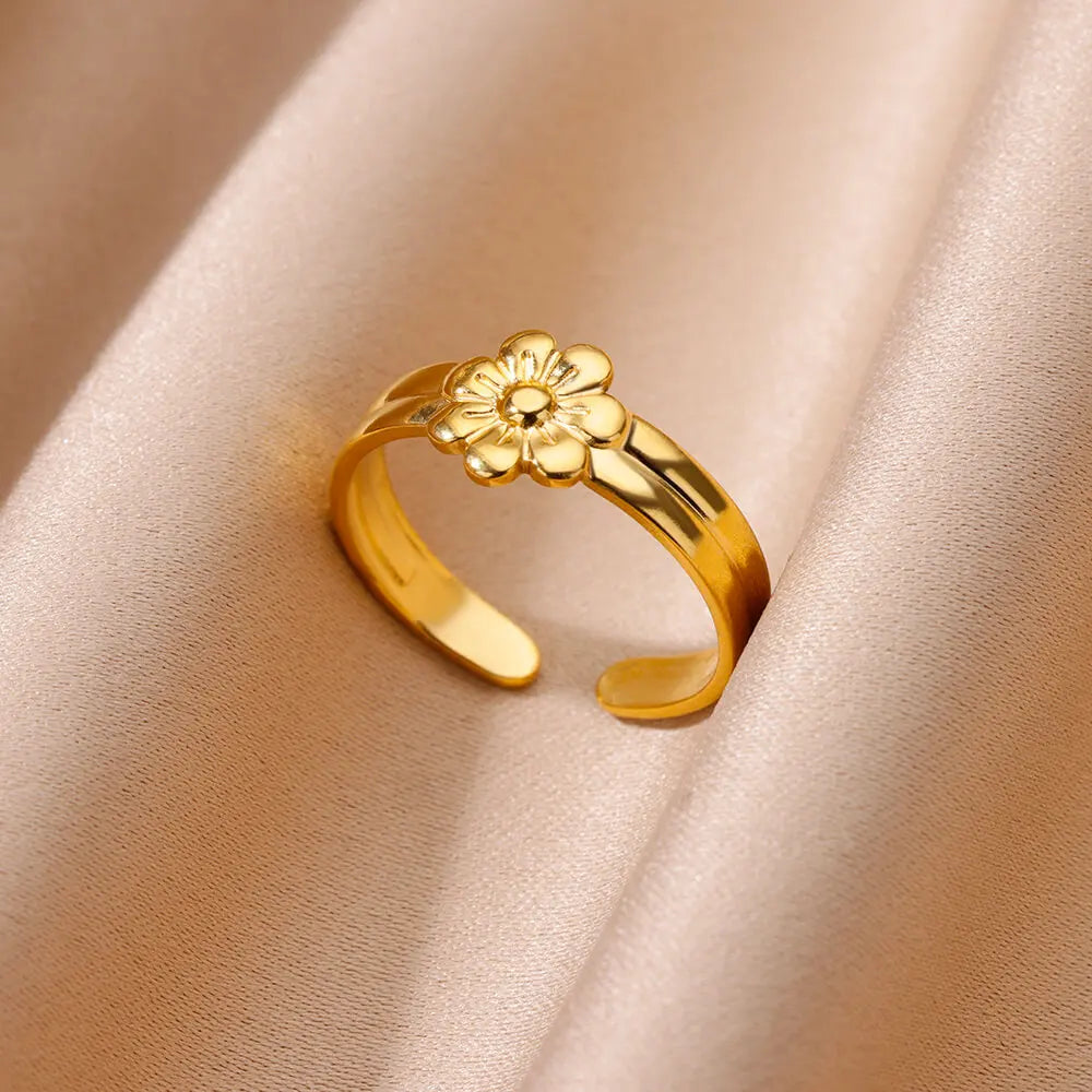 Minimalist Irregular Geometric Gold Stainless Steel Adjustable Open Ring for Women