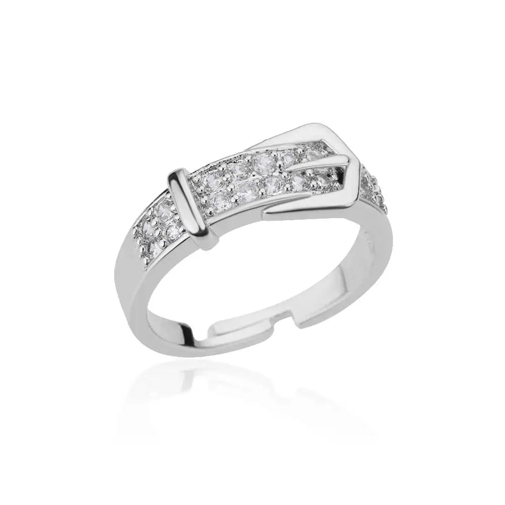 Stainless Steel Belt Ring – Gold-Plated Adjustable Zircon Women’s Geometric Wedding Jewelry
