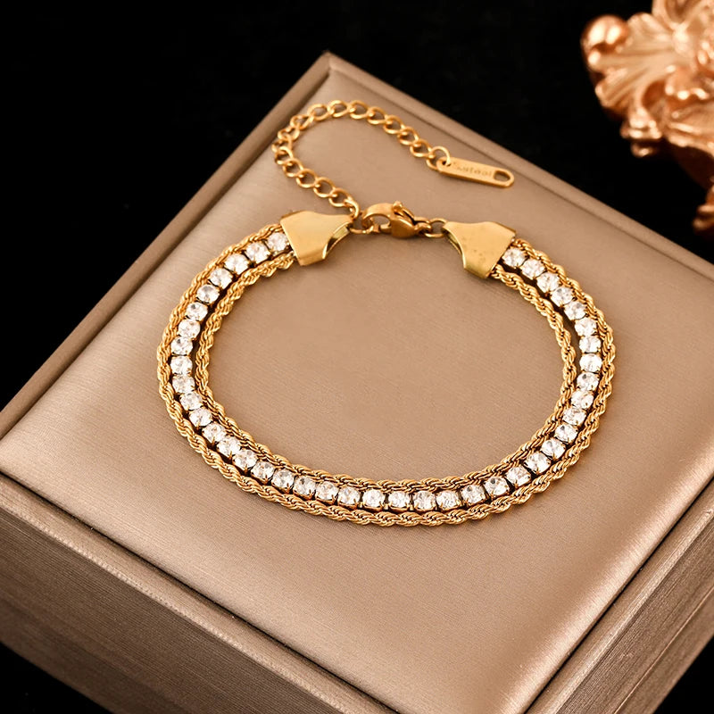 EILIECK 316L Stainless Steel Twisted Bracelet Bangle for Women – Trendy 18K Gold Plated, Waterproof Chain Jewelry, Party & Gift