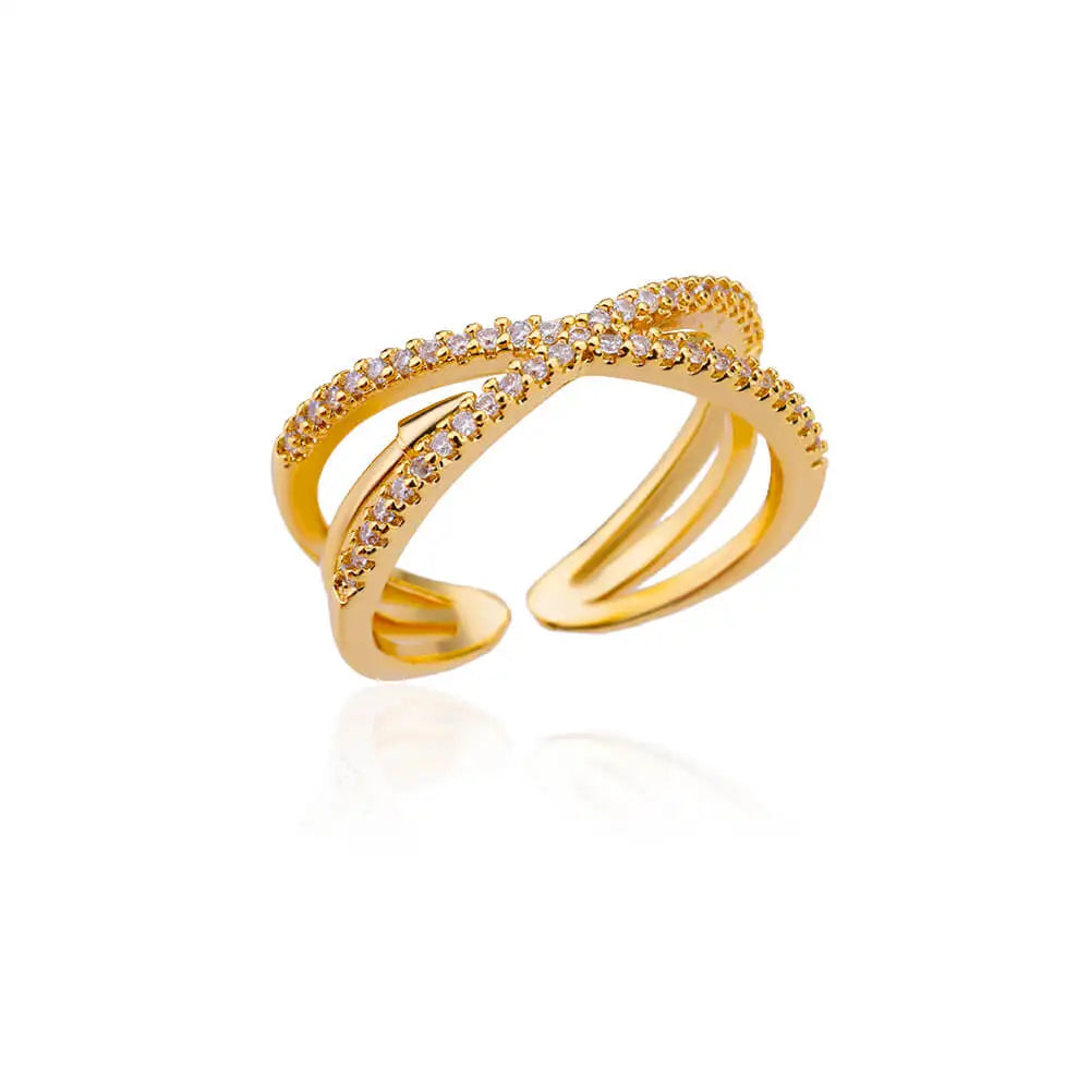 Gold Zircon Cross Open Ring – Stainless Steel Wedding & Party Jewelry for Women