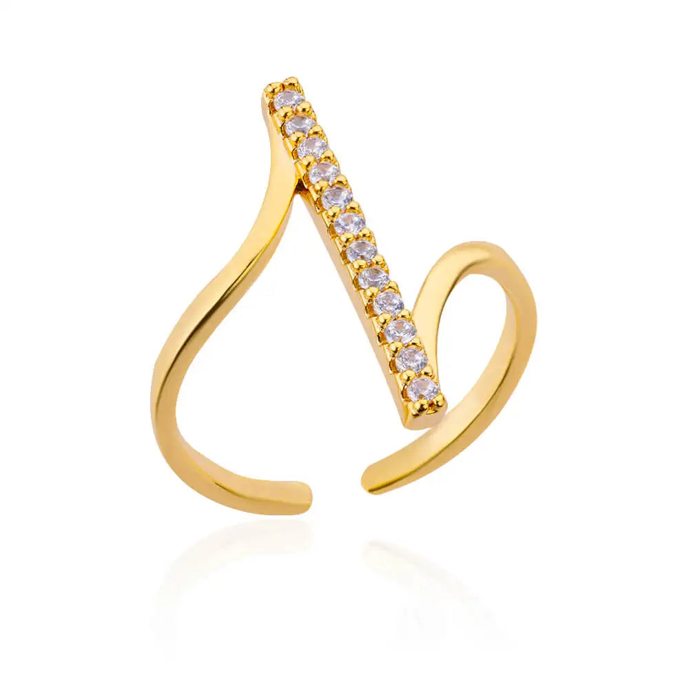 Luxury Gold Geometric Zircon Open Ring – 18K Plated Stainless Steel Wedding & Party Jewelry for Women