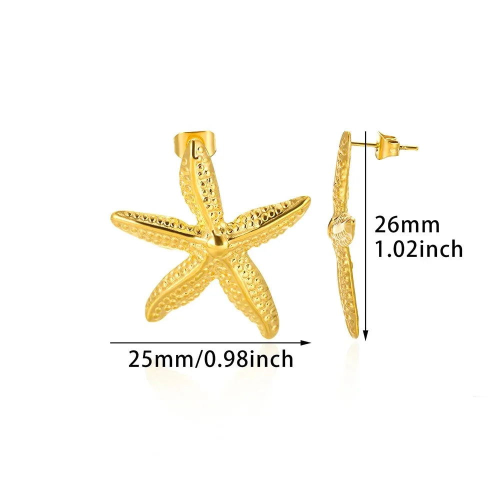 ✨ Vintage Starfish Stud Earrings for Women – Gold Stainless Steel Ocean-Inspired Jewelry | Summer Party & Gift 2025