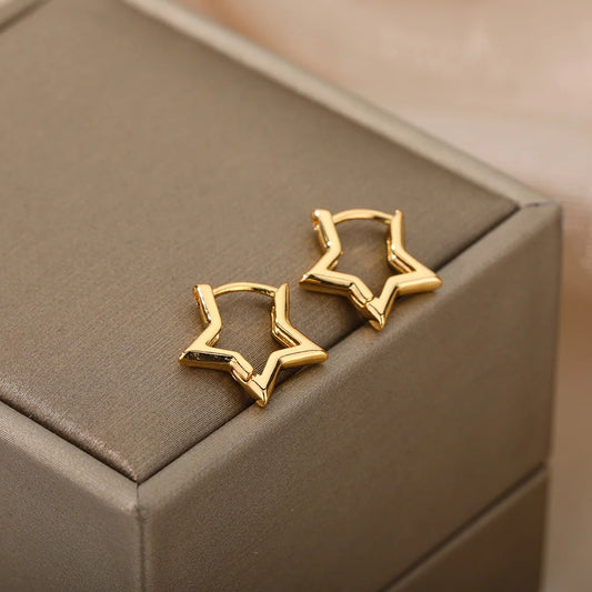 ✨ Geometric Star Earrings for Women – Stainless Steel Star Hoop Studs | Hypoallergenic Fashion Jewelry Gift