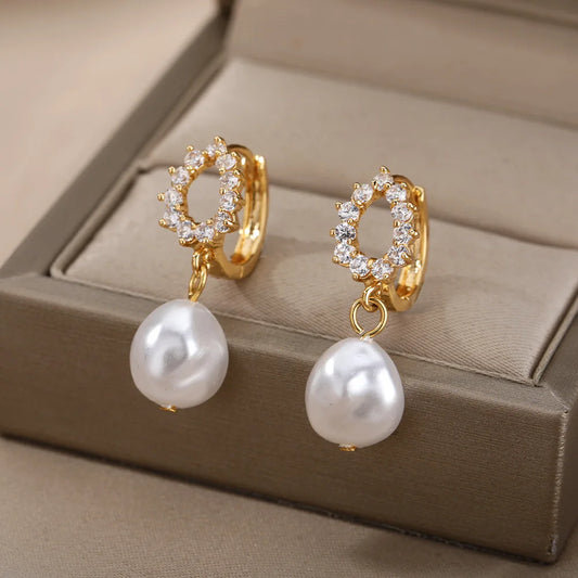 ✨ 2025 Trend Irregular Baroque Pearl Stud Earrings – Stainless Steel Simulated Pearl Jewelry for Women | Wedding & Couple Gift