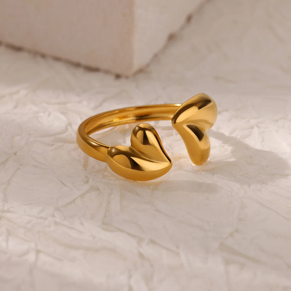 Irregular Heart Open Ring – Gold Stainless Steel Wedding & Fashion Jewelry for Women