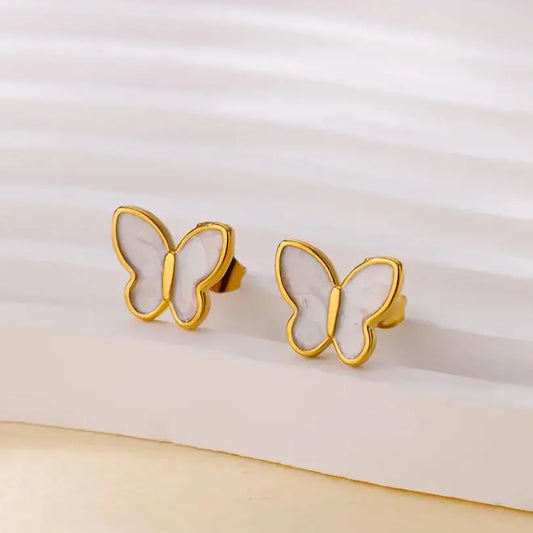 ✨ Elegant White Butterfly Stud Earrings – Stainless Steel Jewelry for Women | Aesthetic Wedding & Gift Accessory