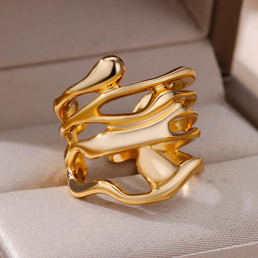 Bamboo Joint Open Ring – Adjustable Stainless Steel Wedding & Engagement Band for Men and Women