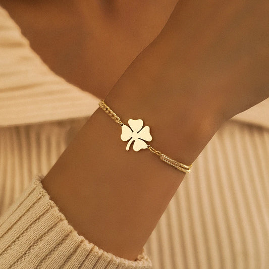 Stainless Steel Lucky Clover Bracelet for Women | Non-Fading High-Polished Pendant | Trendy Hip Hop Everyday Jewelry Gift