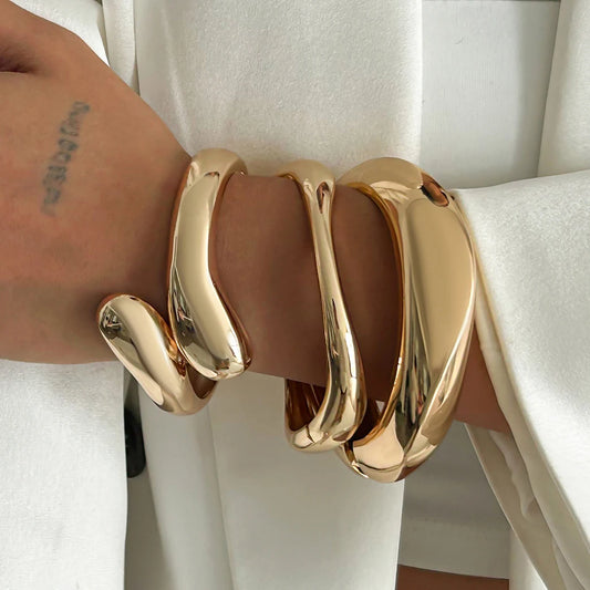 Ingemark 4 Styles Punk Smooth Water Drop Spring Bangles – Vintage Gold Color Geometric Cuff Bracelet for Women & Men | Party Jewelry Gift