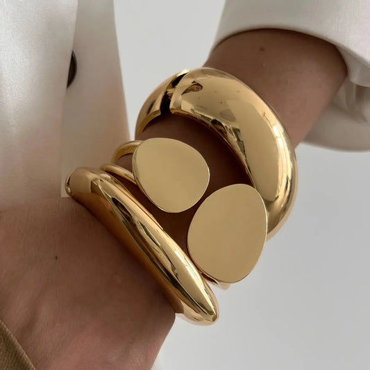 Ingemark Exaggerated Punk Chunky Spring Bangles – Heavy Metal Hip Hop Gold Arm Bracelet | Steampunk Jewelry for Men & Women