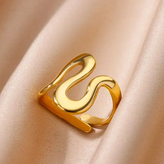 Minimalist Irregular Geometric Gold Stainless Steel Adjustable Open Ring for Women