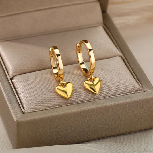 ✨ Vintage Heart Drop Earrings for Women – Gold Stainless Steel Studs | Wedding, Valentine’s & Gift Jewelry