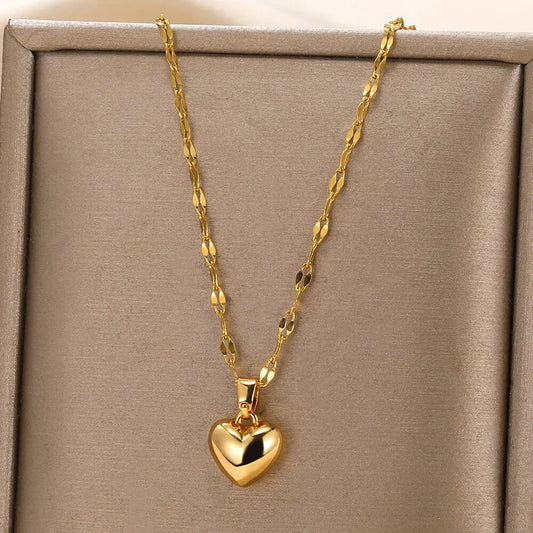✨ Stainless Steel Love Heart Pendant Necklace for Women – 2025 Trendy Lip Chain Jewelry | Minimalist Gift with Free Shipping