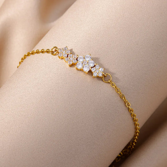 ✨ Crystal Zircon Star Bracelet for Women | Gold Plated Stainless Steel Charm | Trendy Wedding & Party Jewelry Gift