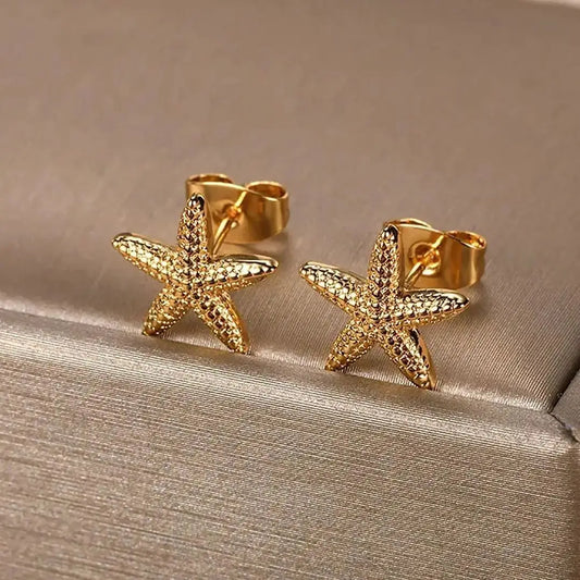 ✨ Vintage Starfish Stud Earrings for Women – Gold Stainless Steel Ocean-Inspired Jewelry | Summer Party & Gift 2025