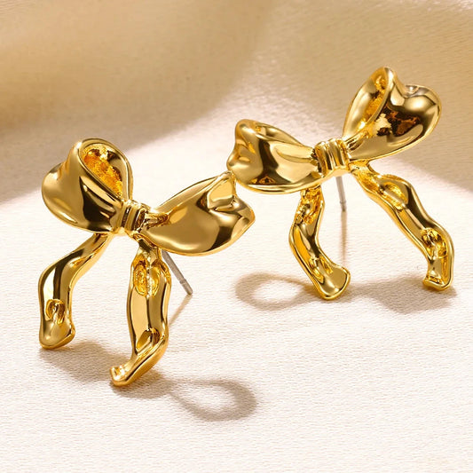 ✨ Vintage Bowknot Earrings for Women – Gold-Plated Stainless Steel Elegant Studs | Christmas & Party Jewelry Gift