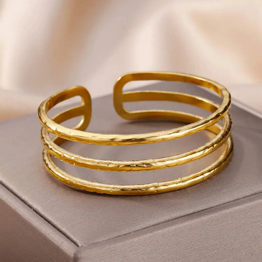 ✨ Stainless Steel Multi-Layer Bangle Bracelet for Women | Gold Plated Luxury Cuff | Trendy 2023 Fashion Jewelry