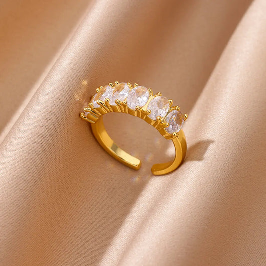 Zircon Geometric Heart Ring – Gold-Plated Stainless Steel Women’s Wedding Jewelry Gift