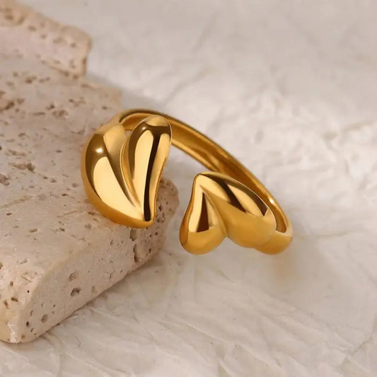 Irregular Heart Open Ring – Gold Stainless Steel Wedding & Fashion Jewelry for Women